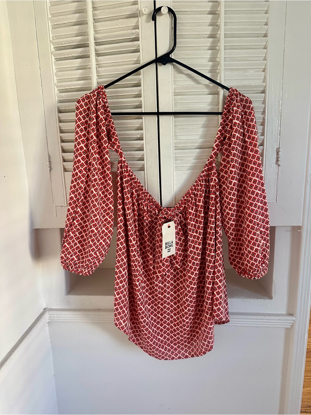 Billabong Red Geometric Off-Shoulder Blouse